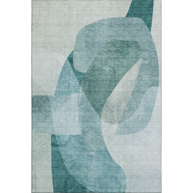 Premium Machine Washable Mayfield Abstract Rug, 9' x 12', Teal