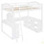 Lit mezzanine double en bois avec bureau en U, compartiments de rangement et miroir à trois volets
