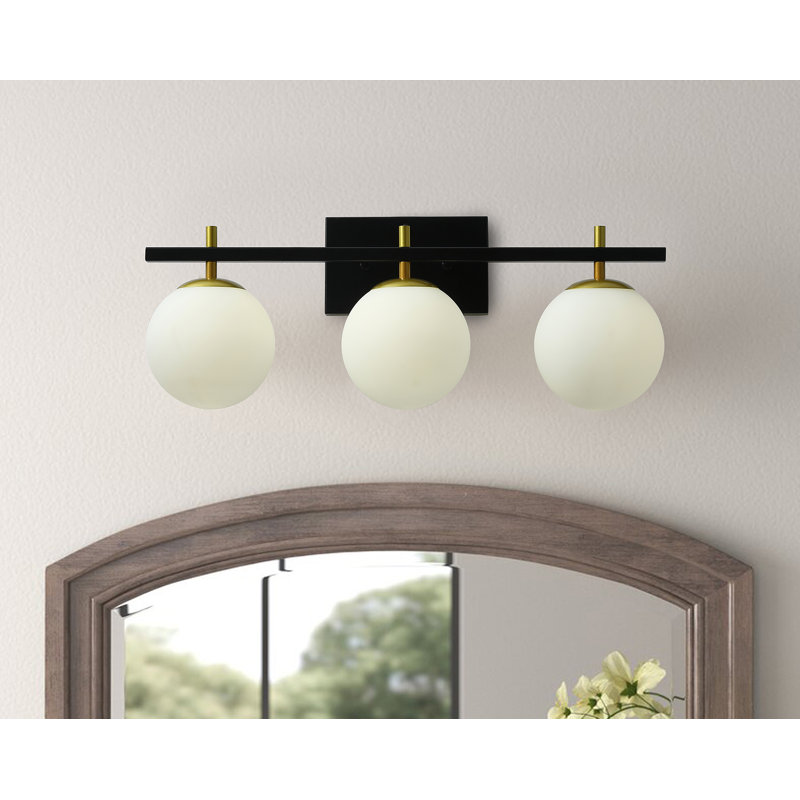Matte Black Iron 3-Light Dimmable Vanity Fixture with White Glass Shades