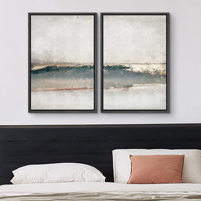 SIGNLEADER Framed Canvas Print Wall Art Set Watercolor Pastel Grey Teal Landscape Abstract Shapes Illustrations Modern Art Decorative Contemporary For Living Room, Bedroom, Office