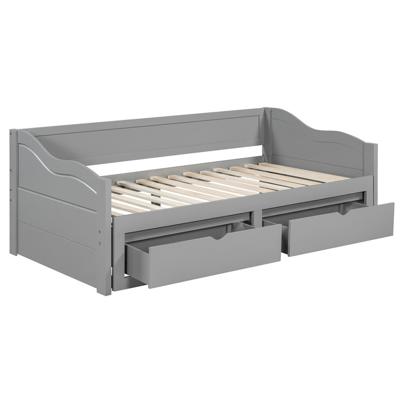 Gray Daybed With Expandable Trundle And Storage, No Box Spring For Simple Living Extendable Storage Drawers, Suitable ' Adults' Use