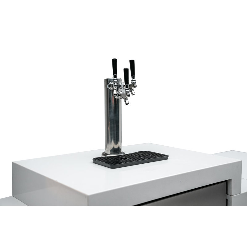 Mont Alpi MA-KEG Stainless Steel Outdoor Rated 3 Beer Tap Kegerator Keg Center Refrigerator Module with Digital Display + White Granite Countertop - Holds 3 Pony Kegs - Fits Island Grills