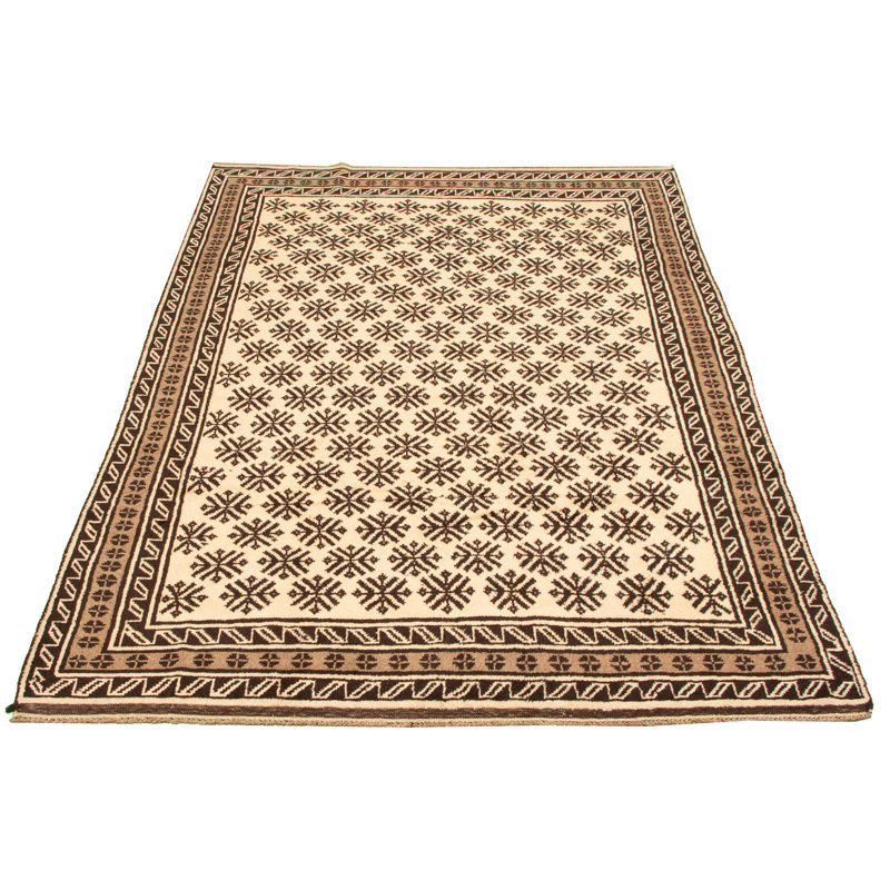 Tapis de zone en laine ivoire/brune 6 pi 1 po x 9 pi 3 po one-of-kind à la main-noué la 2010 kazak Kula