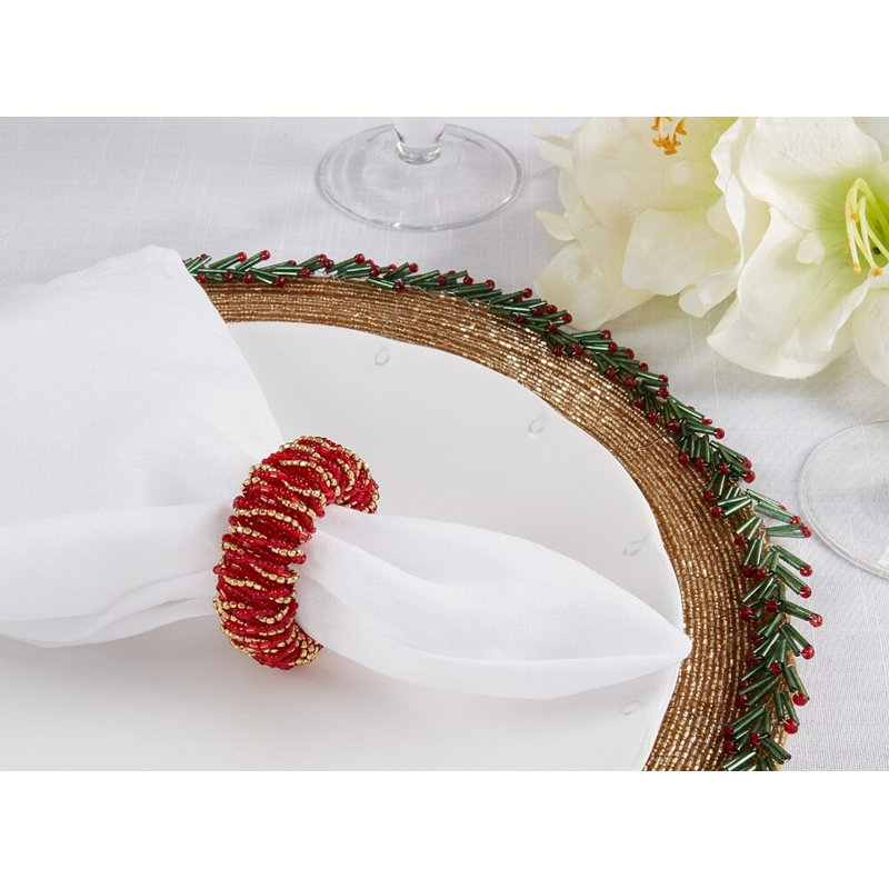 Perles de verre, porte-serviette en fer, Rouge