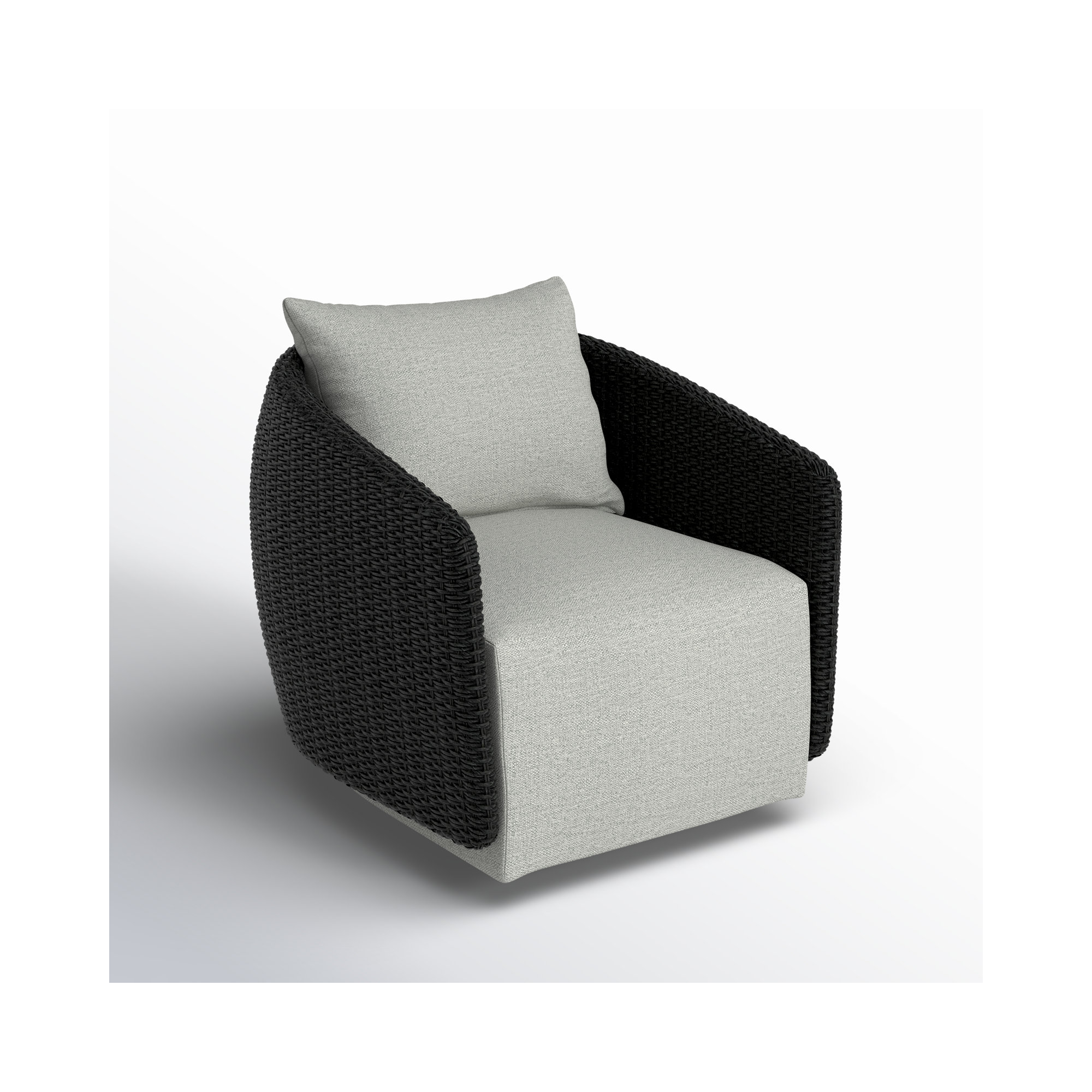 Odyn Swivel Wicker Outdoor Lounge Chair, Black, Stone Gray