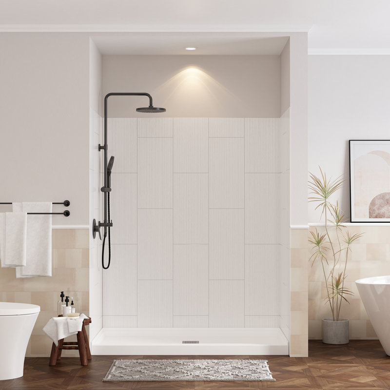 60"W 75/96"H Glue Up SMC Shower & Tub Wall Panel Surround,0.138 Thick,Cuttable,Quick Install, 75" H x 60" W x 0.14" D