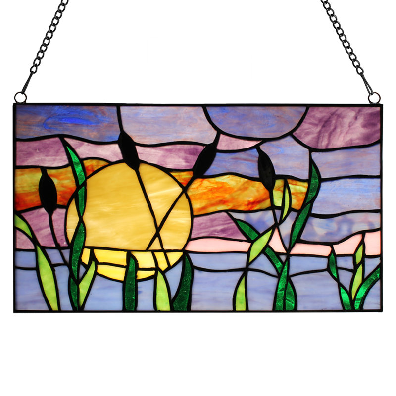 8.25"H Cattails at Sunset Stained Glass Window Panel - River of Goods