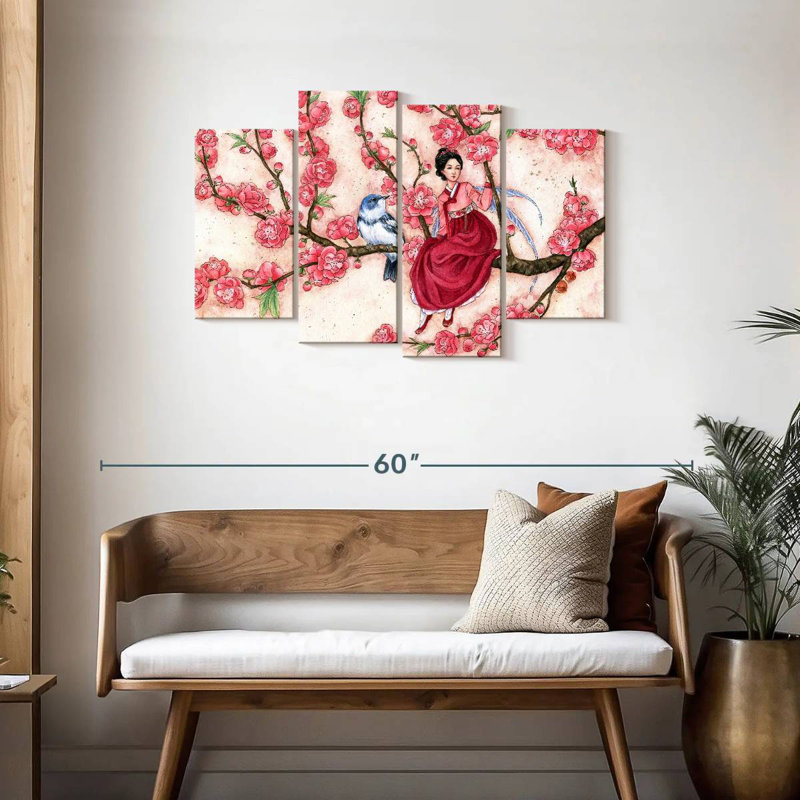 Kelan pêche en fleurs, H 27 po x l 43 po