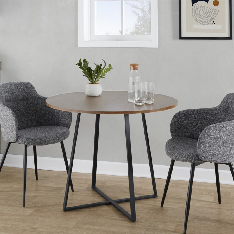 Table de salle à manger contemporaine en métal noir et bois de noyer