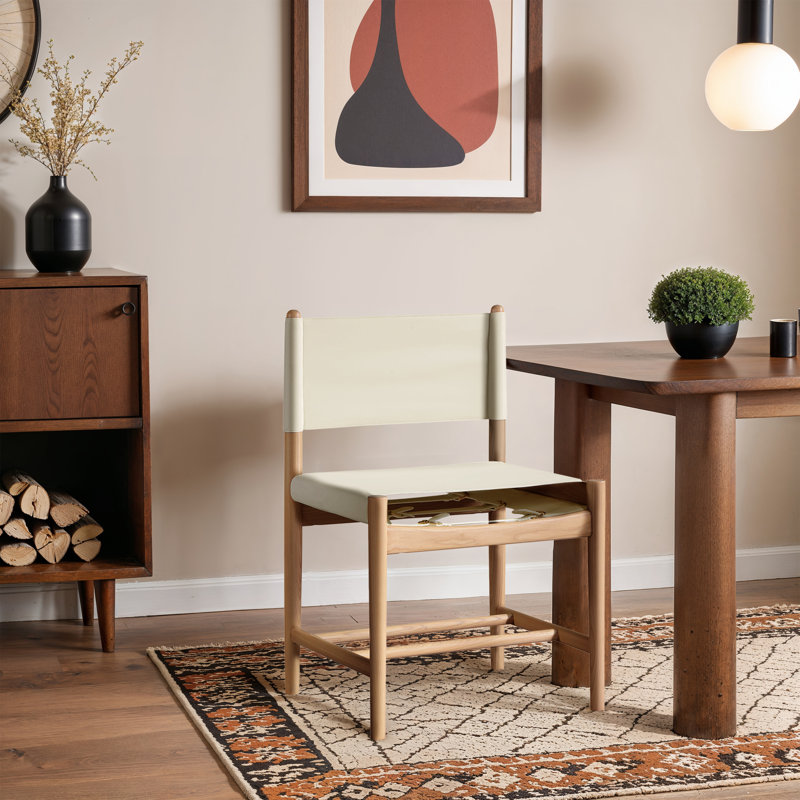 Chaise rembourrée en cuir Rawlins, Crème végétalien en cuir, Naturel