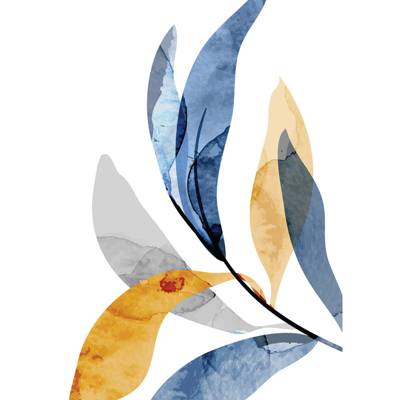 «Golden and Blue Leaves», art mural tendu sur toile, H 36 po x l 24 po x P 1,5 po