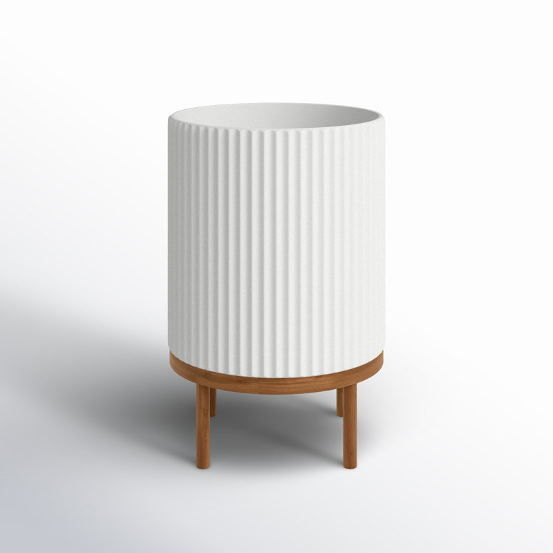 Demi Series Planter with Stand, White/Brown, 22" H x 14.75" W x 14.75" D, 1