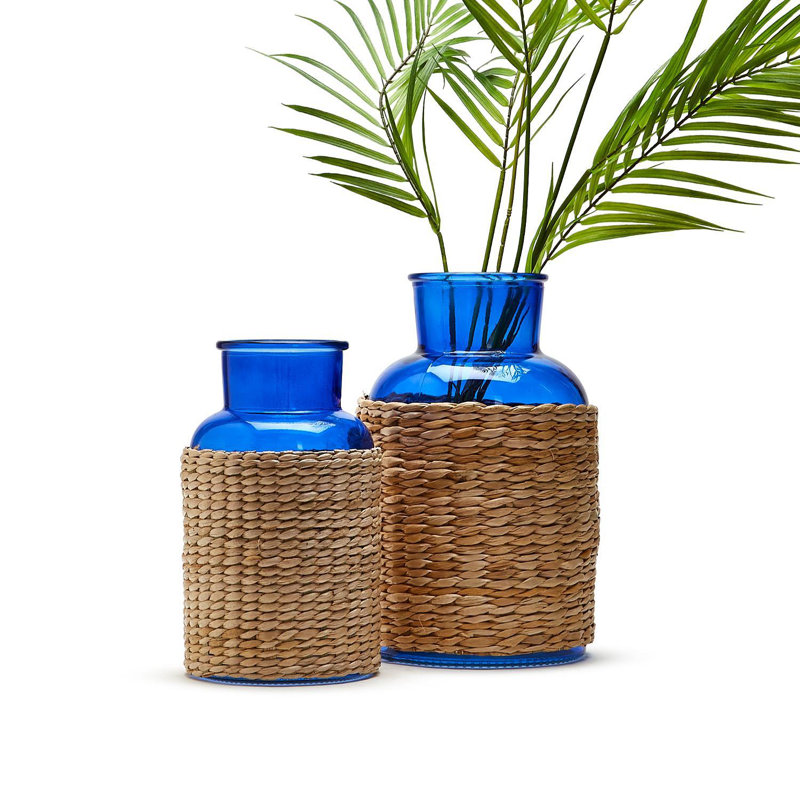 Ensemble de 2 vases en verre bleu