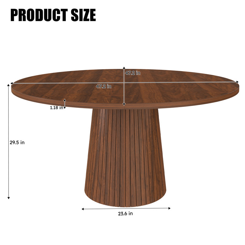 47" Modern Farmhouse Round Dining Table For 4,  Kitchen Table With Wood Strip Base, Circle Dinner Table, Brown