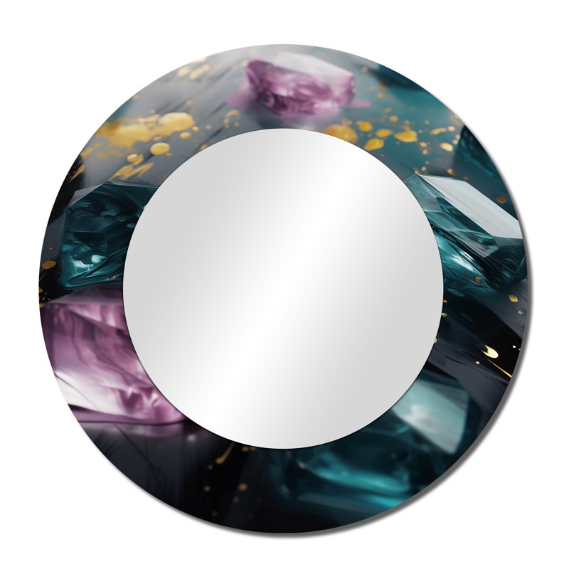 Petromilli mauve et vert, Impressions colorées III - grand miroir abstrait, miroir mural rond mauve, reproduction d'art