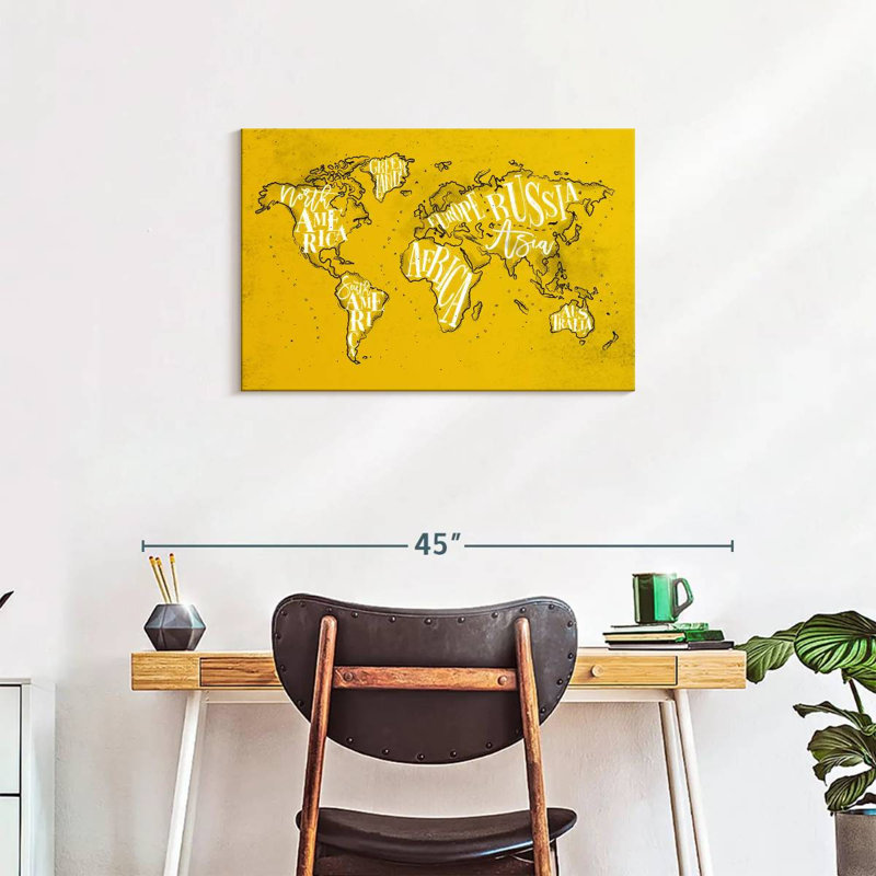 Carte du monde jaune Aliaz, H 20 po x l 30 po