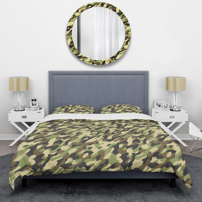 Camouflage vert militaire - ensemble de housse de couette abstrait - microfibre de polyester