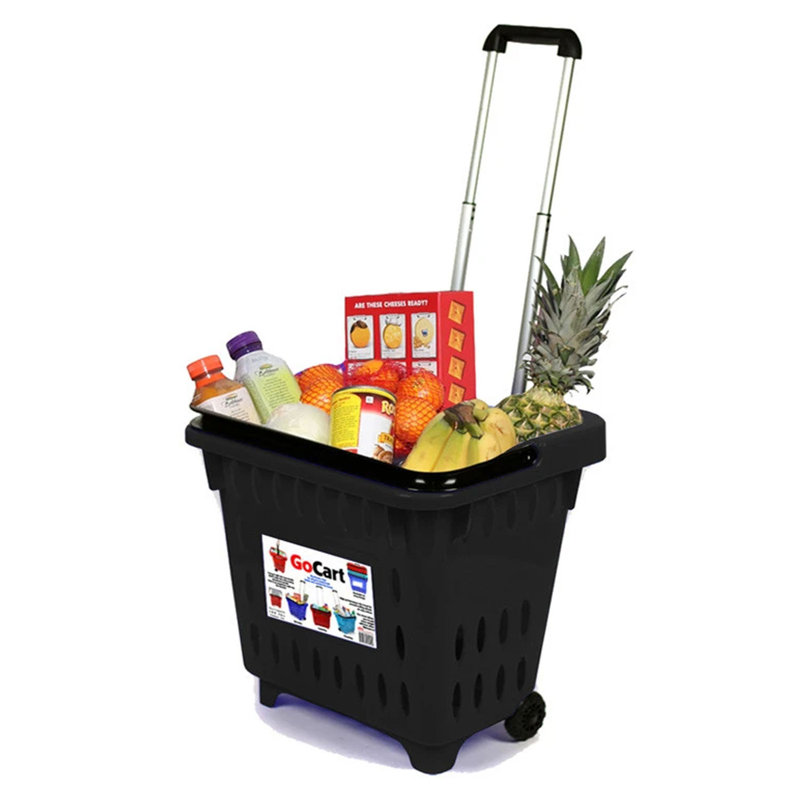 Plastic Rolling Laundry Basket with Handles, Black