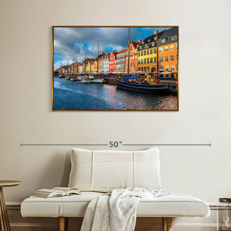 Port de Nyhavn, Copenhague, Cadre flottant doré, 40 po x 27 po