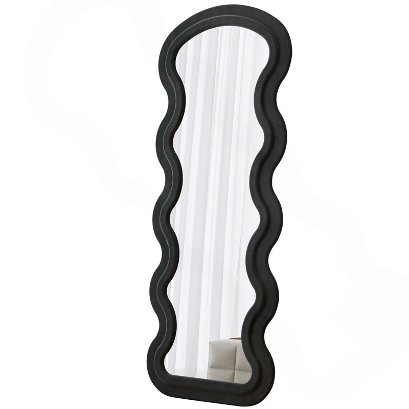 Flannel Full Length Wavy Floor Mirror With Hanging Holes For Bedroom, Living Room(Hanging Or Against The Wall), Black