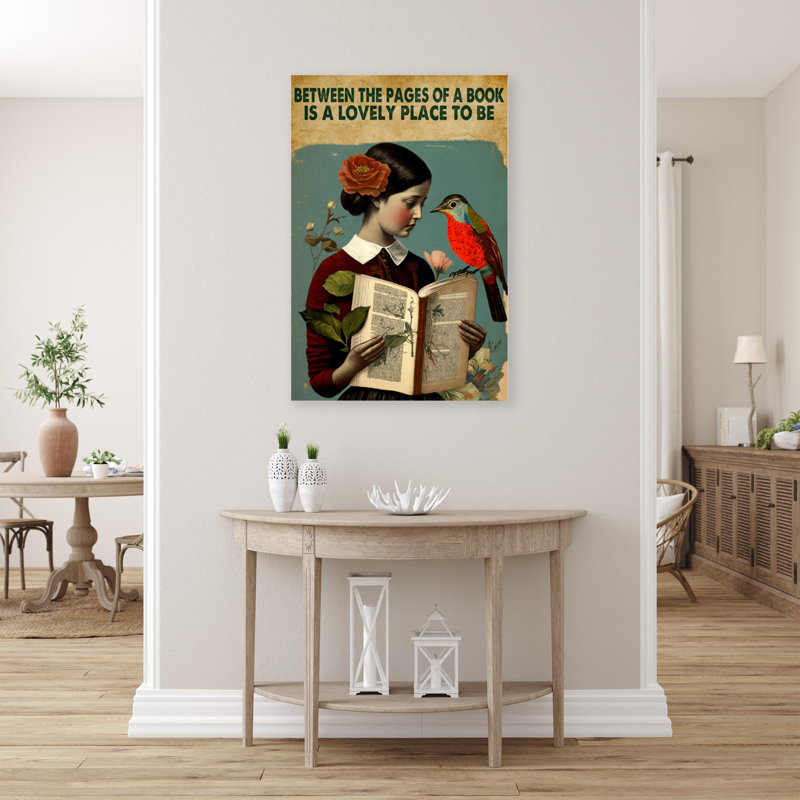 Entre les pages d'un livre sur toile, impression, H 14 po x l 11 po x P 1,25 po
