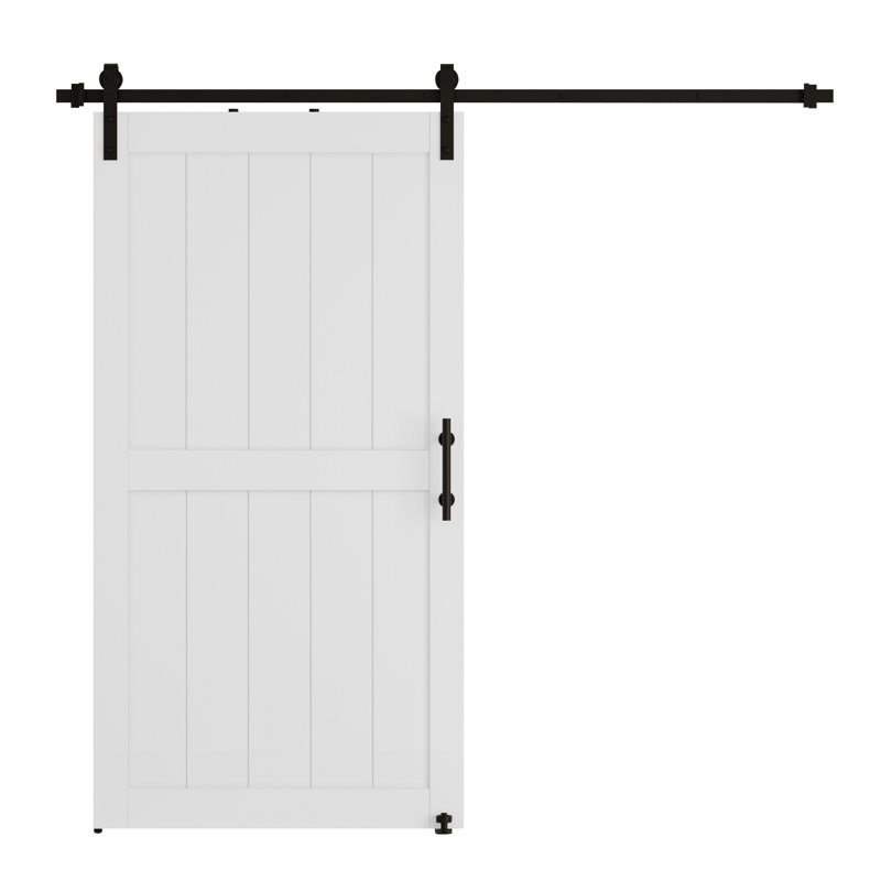 30 X 84 MDF White H-Shape Latticework Barn Door With Full Set Hardware (Includes Complete Slide Kit And Door Handle)