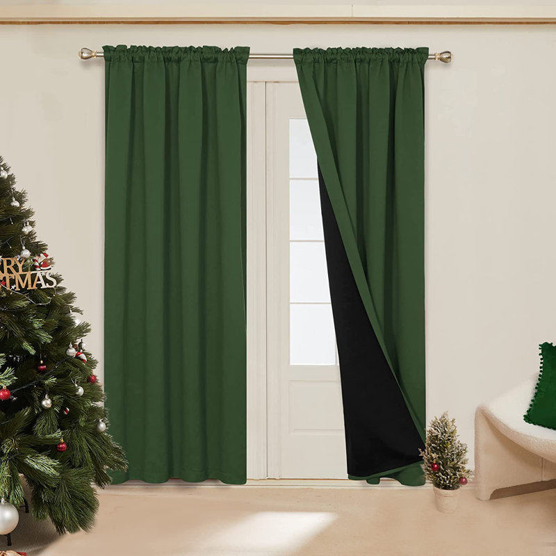 Deconovo 100 Percent Blackout with Liner Rod Pocket Curtain Panel Pair, 52" W x 72" L, Green