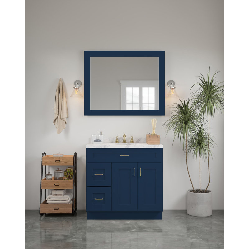 Miroir de coiffeuse encadré style Shaker, 107 cm x 86 cm, bleu marine, 390856ADE72C472D97B9D32BE5F68B82, Marine