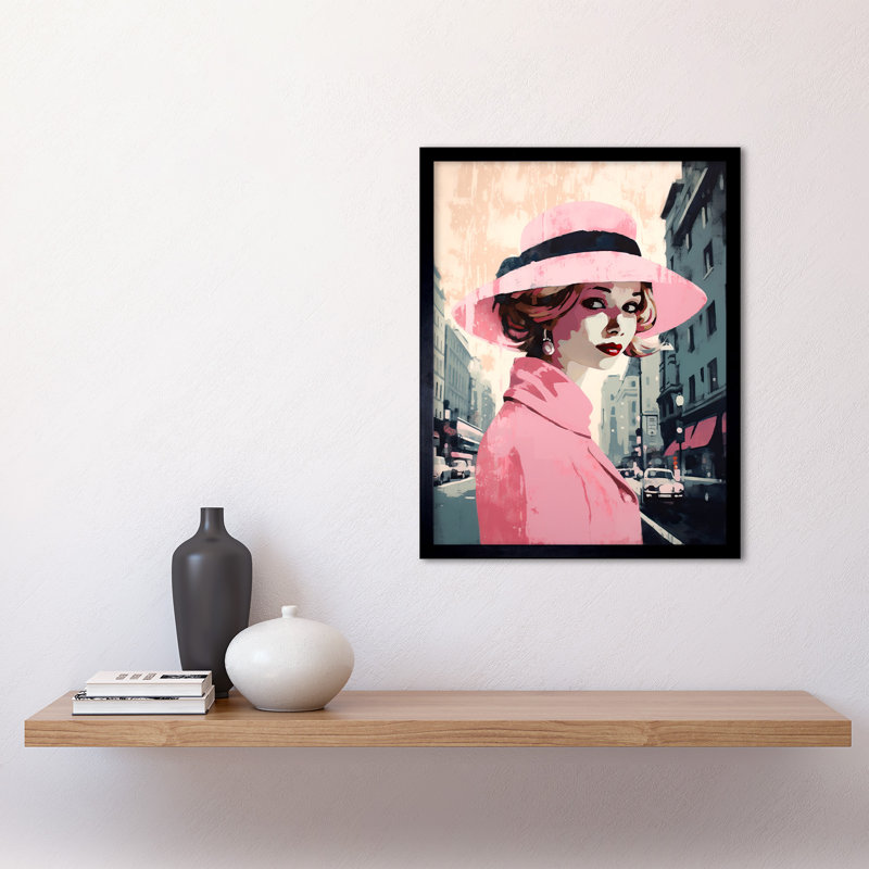 Pitkin Woman In Downtown Street Retro Fashion Pink - Single Picture Frame Print