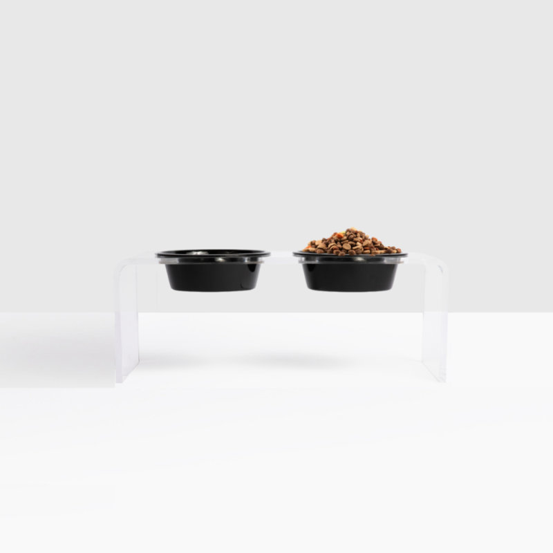 Medium Clear Double Pet Feeder with Color Bowls, Black