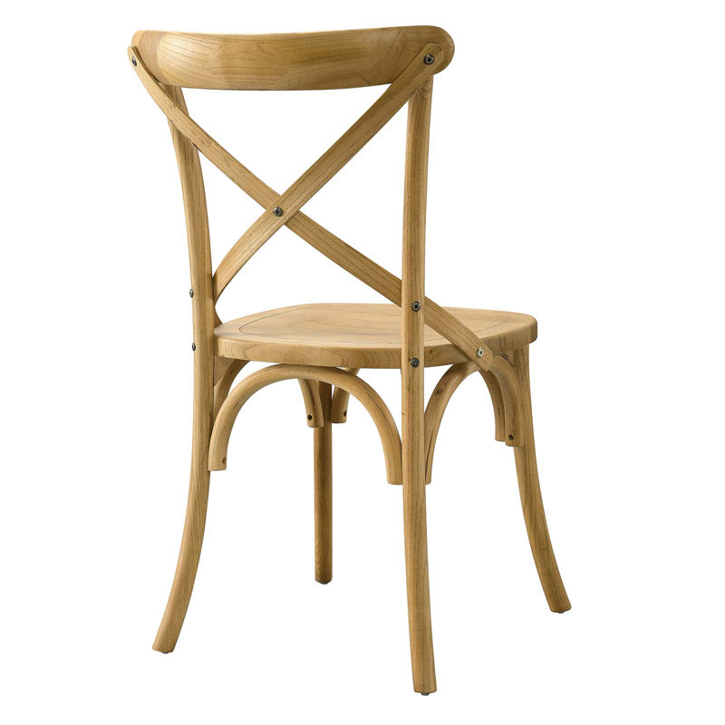 Natural Elm Wood X-Brace Back Dining Side Chair