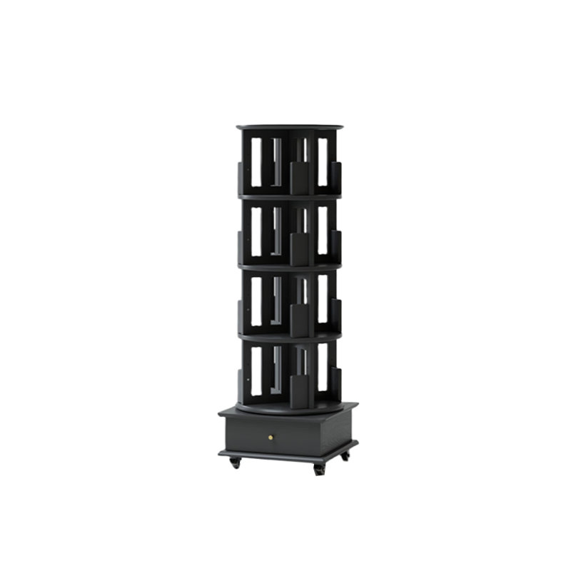 Bibliothèque rotative de style moderne, (4 tablettes) H 59,25 po x l 19,29 po x P 19,29 po, Noir