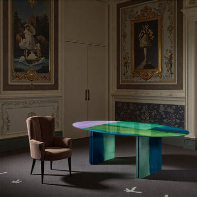 Table basse peinte ovale en graffiti