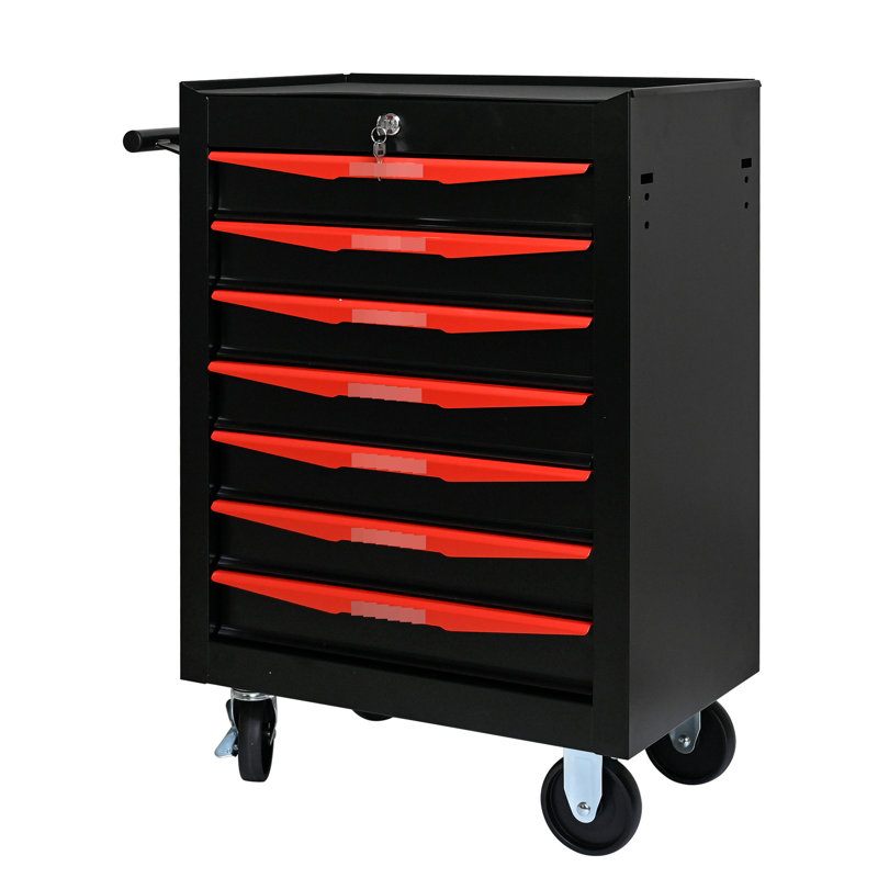 20" Tool Storage Chest - 7 Drawers, Bearing, Steel 7 Lockable, Black&Red Construction