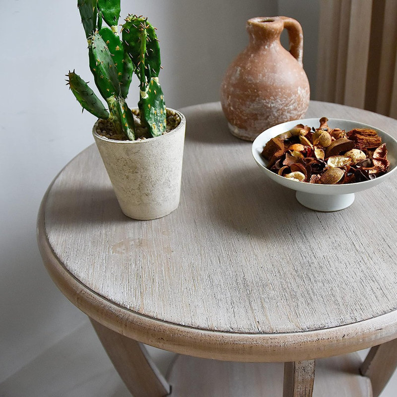  Table de bout en bois rustique avec tablette de rangement, finition gris rétro