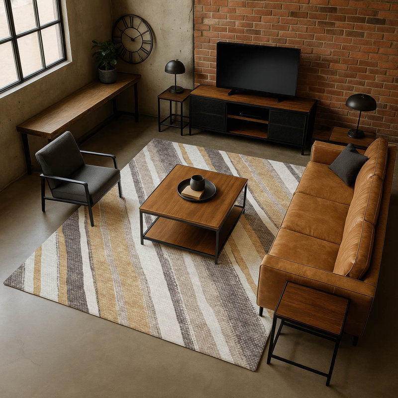 Premium Machine Washable Mayfield AMF2282 Striped Rug, Gold, 2'6" x 3'10"