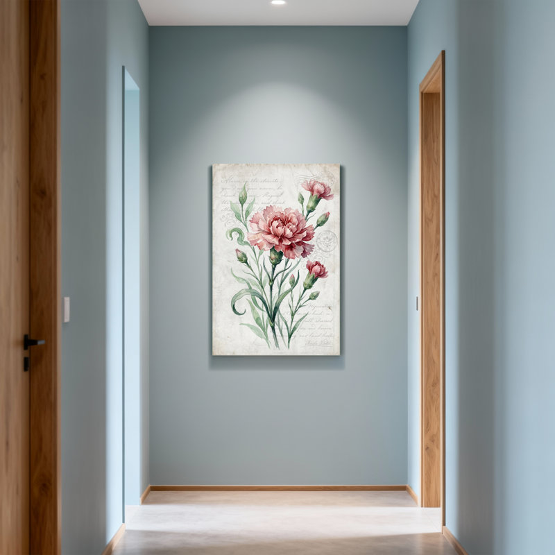 Plantes et fleurs, œillets roses, fond floral, H 16 po x l 24 po