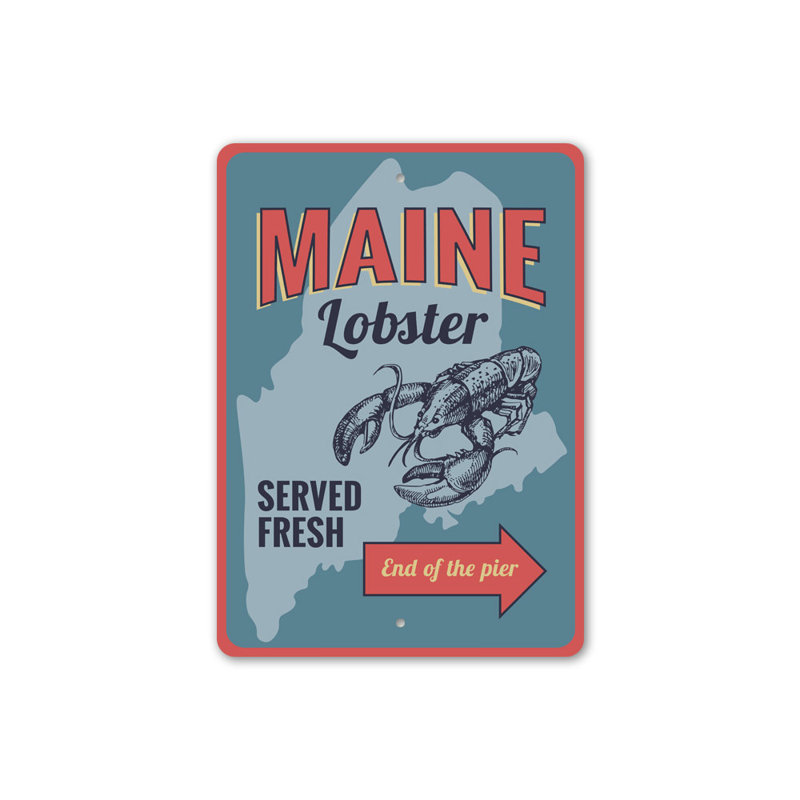 Plaque en aluminium frais Maine Lobster Served, H 18 po x l 12 po x P 0,06 po