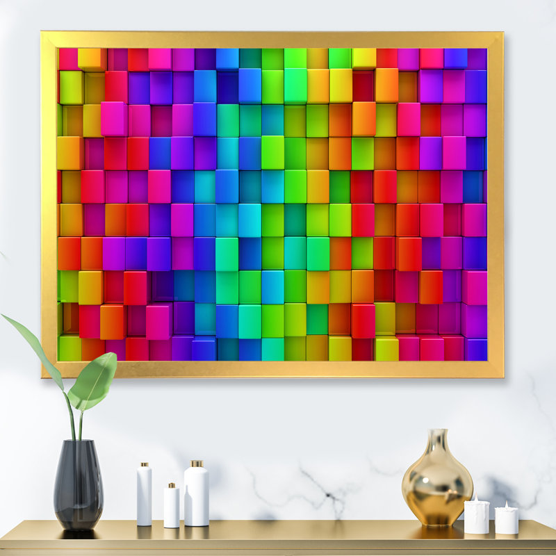 Rainbow of Abstract Colorful Blocks - Impression sur toile, H 13,5 po x l 21,5 po, Encadrement doré