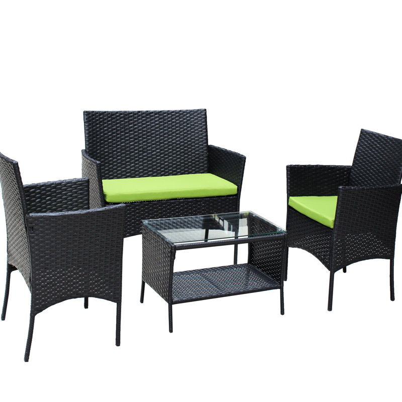 Ensemble de 4 chaises de patio: table à thé rembourrée, fauteuils et (table d'extérieur: fauteuils, coussins, Vert