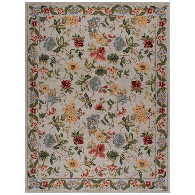 Sapin Hand Hooked Wool Floral Rug, Rectangle 8' x 10'