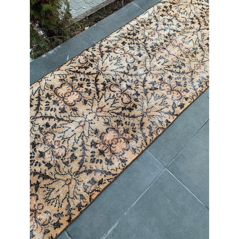 Tapis de couloir beige en laine à motif patchwork 35 x 109,8
