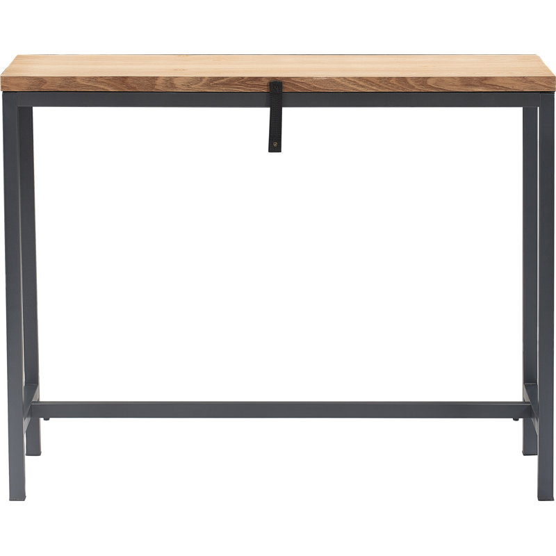 Light Oak and Black Metal Console Table with Storage