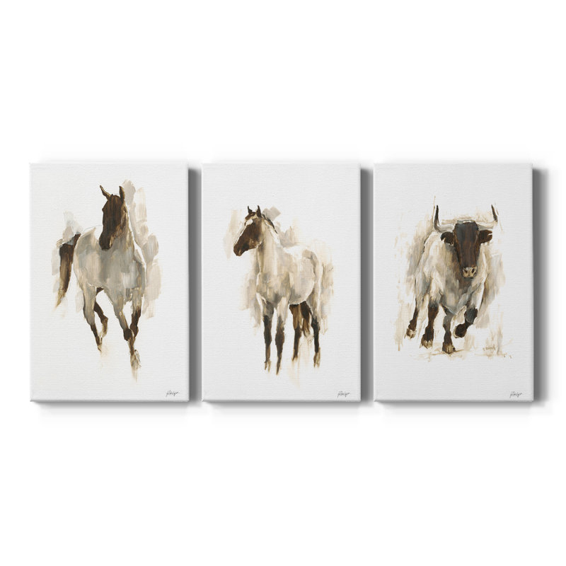 Rustic Horse I - Toile tendue avec châssis sur mesure - 3 pièces, H 18 po x l 36 po