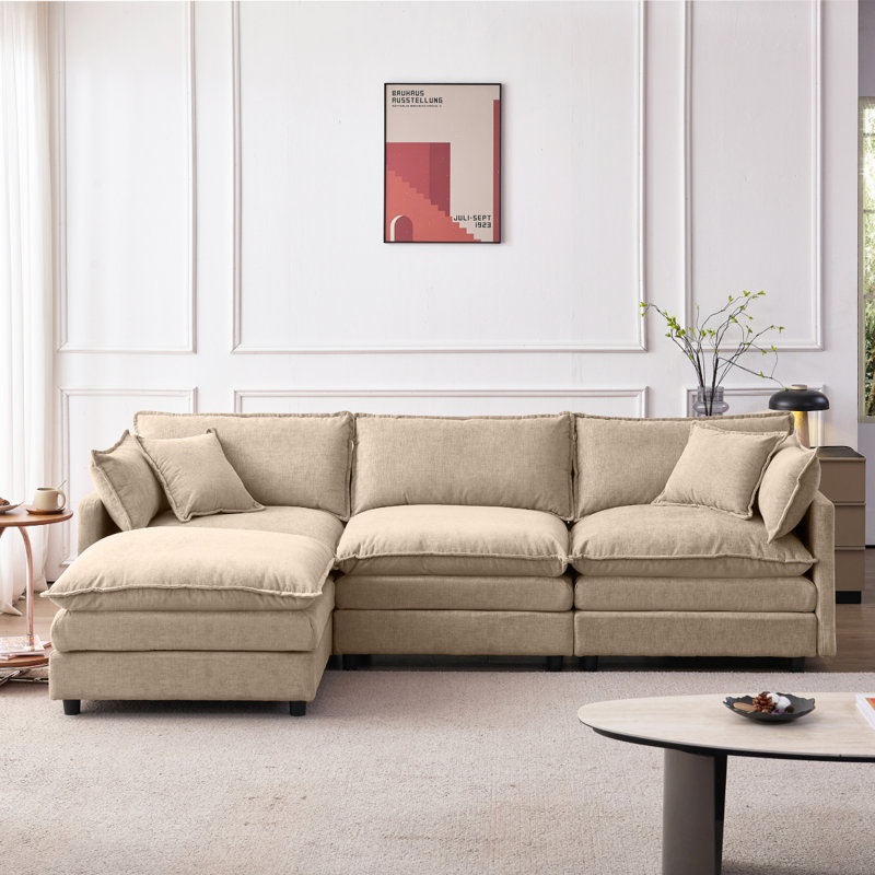 105" Modular Sectional Couch,Upholstered Soft Chenille Fabric Sofa,3 Seater With Ottoman L Shape Sofa Coffee