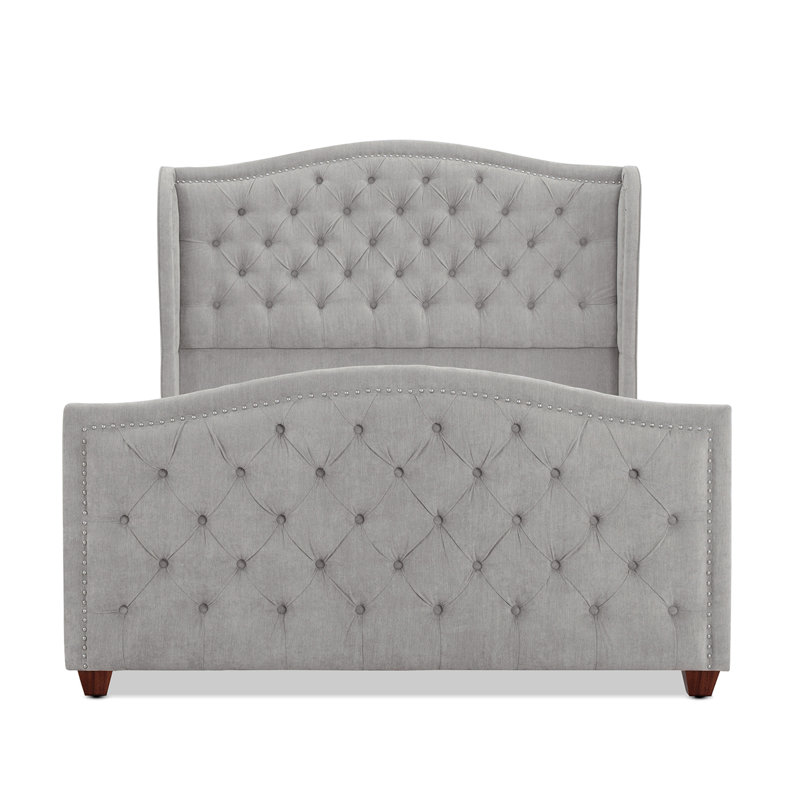 Coleman Upholstered Wingback Bed, Silver Gray Velvet, Queen