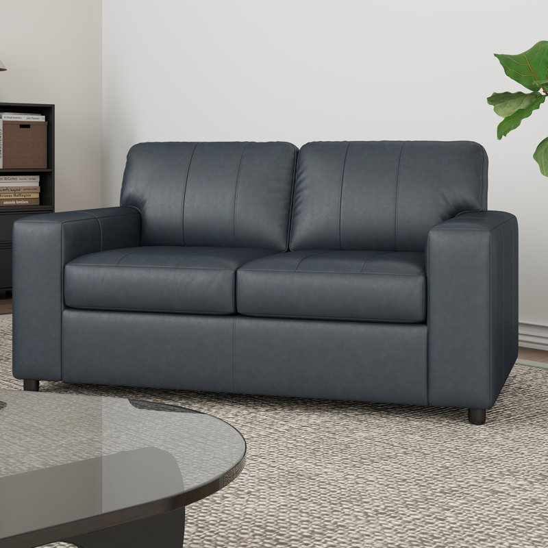 Latitude Run® Caro Leather Upholstered Loveseat, Blue