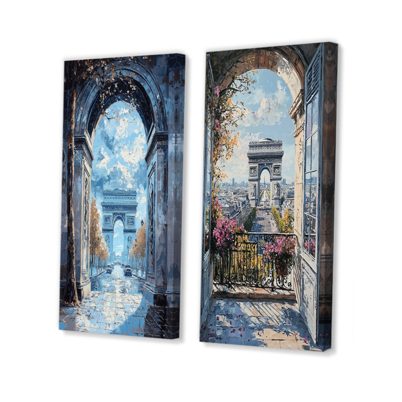 Ensemble de 2 pièces d'art mural Paris Arc de Triomphe I - Paris, Toile tendue, H 28 po x l 24 po