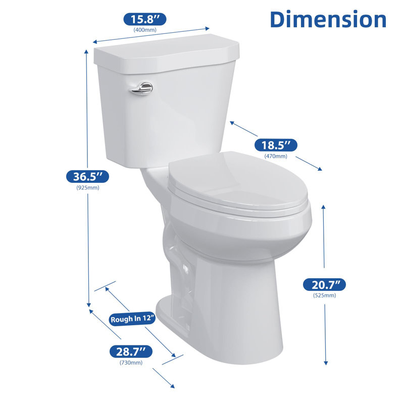 Two-Piece Toilet For Bathroom, Elongated Toilet With Comfort ADA Height 19", Soft Close Seat