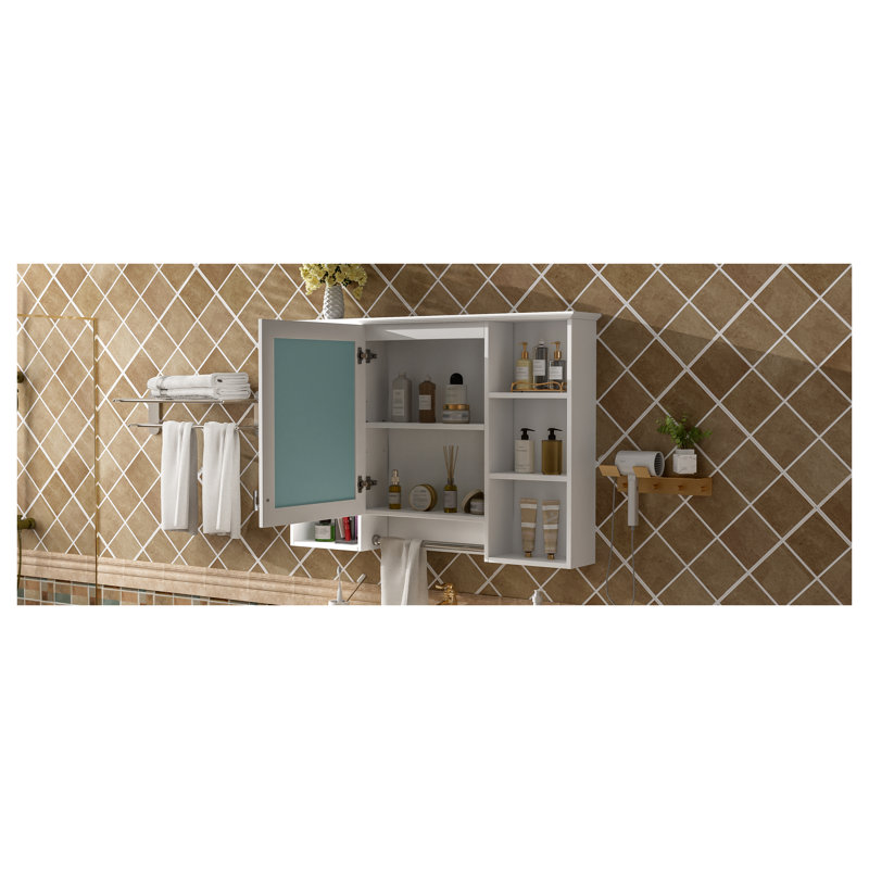 Armoire à pharmacie 42 po 3 en 1 avec porte à fermeture douce - armoire à pharmacie murale avec tablette réglable pour meuble-lavabo, armoire de rangement moderne en bois massif blanc
